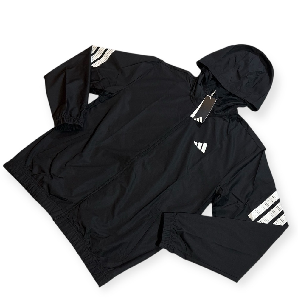Size M Adidas GYM+3S Men's Training Hooded Track Windbreaker Jacket JM6753 black